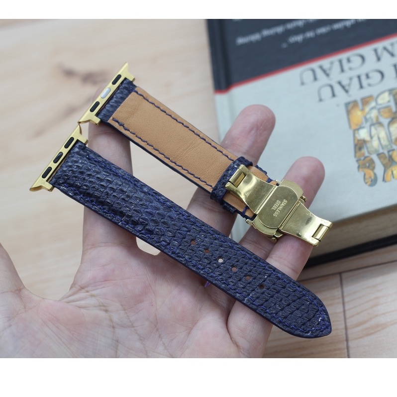 Dây Đồng Hồ Aple Watch, Dây Đeo Thay Thế Da Kỳ Đà Thật HANDMADE Khóa Gập Tiện Lợi, Bảo Hành 6 Tháng