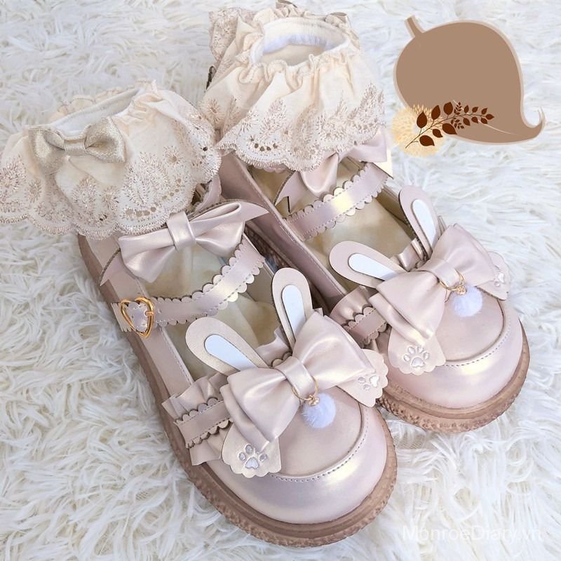 Giày búp bê da mềm mũi tròn phong cách Lolita cho nữ