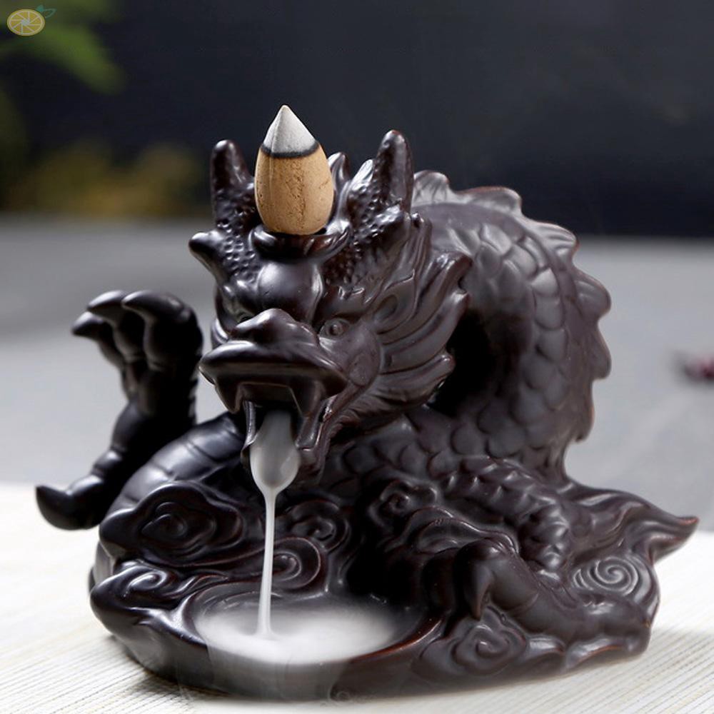 Thác khói trầm hương hình con rồng bằng gốm dùng để trang trí nội thất phao