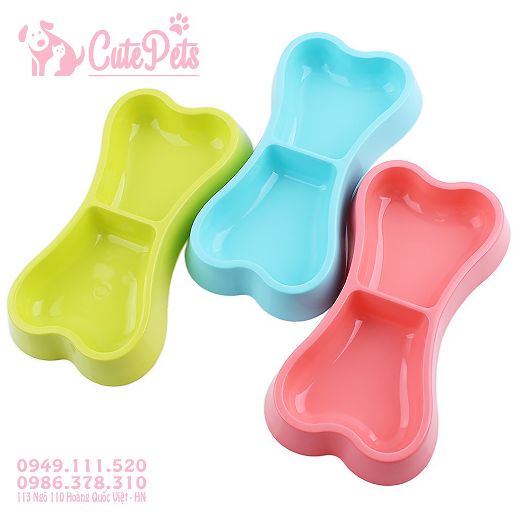 Bát nhựa đôi cao cấp hình xương dành cho thú cưng - Thức ăn chó mèo CutePets