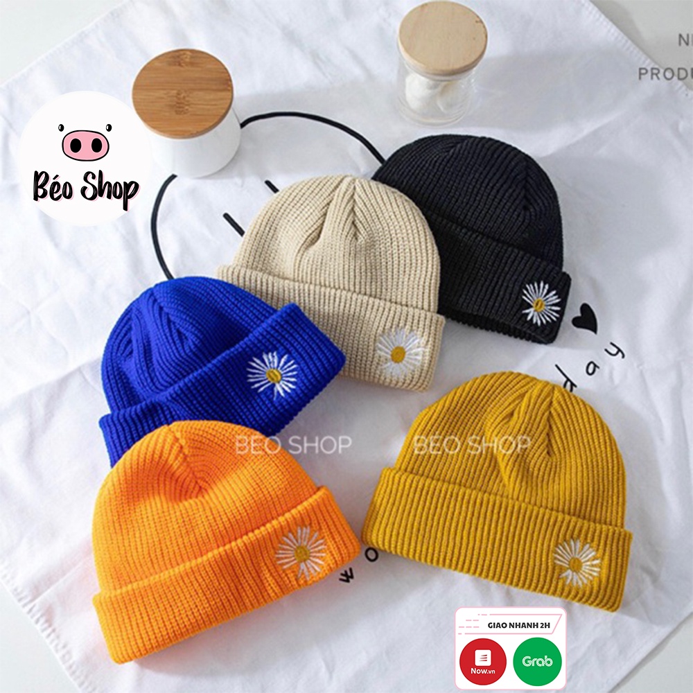 Mũ len beanies thêu hoa cúc nhiều màu phong cách hàn quốc nam nữ