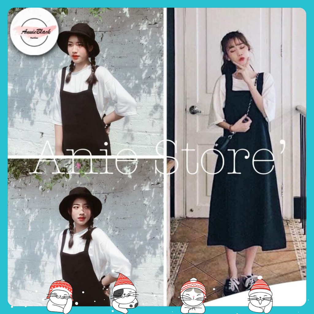 [Mã  ANUI20 hoàn 20k xu đơn 0đ] Set Váy Yếm Nữ 🦋 Bộ Váy Yếm Ao Thun Trắng Dáng Rộng 🦋 AB