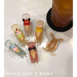 Kẹp tóc càng cua 3 - 5 răng màu nhám đính icon kem ốc quế - kem cone hàng đẹp