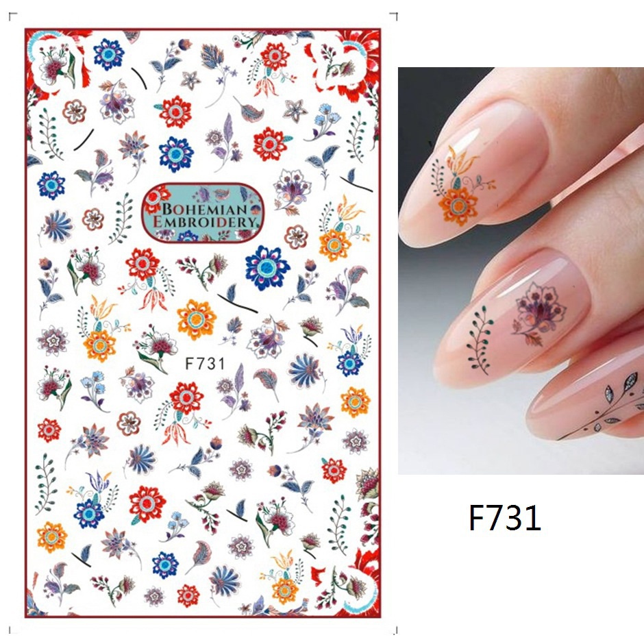 1 Set Miếng Dán Trang Trí Móng Tay Hình Hoa 3D Tự Nhiên Màu Sắc Và Xanh Lá Thời Trang