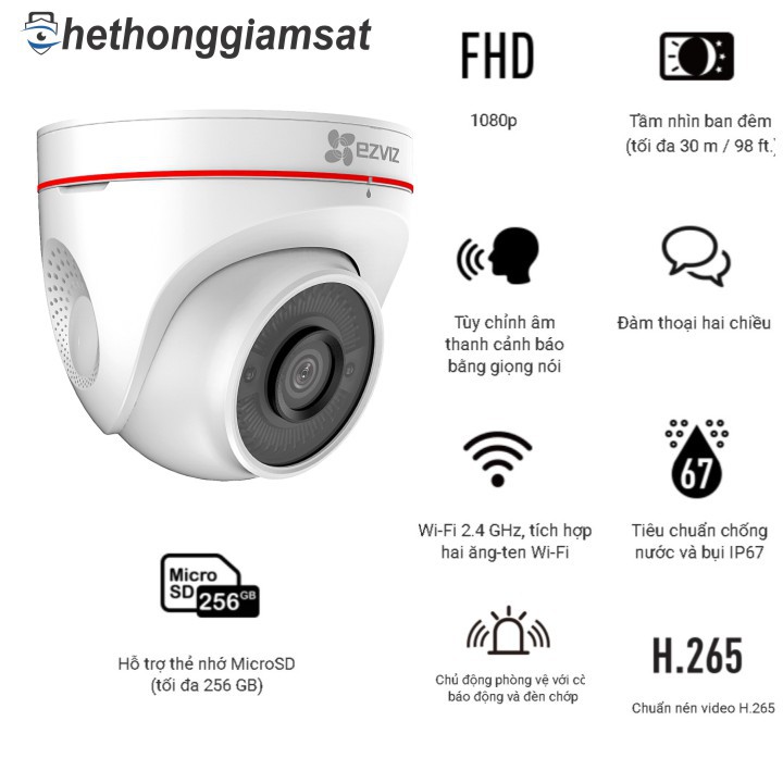 Camera IP Wifi Dome EZVIZ C4W 1080P, Tùy Chỉnh Âm Thanh Báo Động Bằng Giọng Nói, Bảo Hành 24 Tháng, Chính Hãng