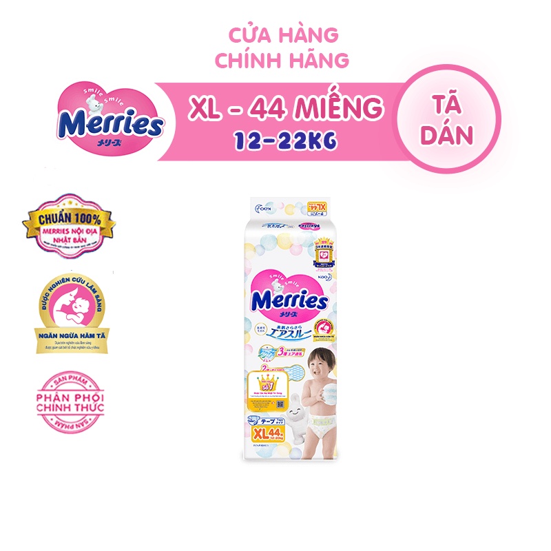 Tã/bỉm dán Merries size XL - 44 miếng (Cho bé 12 - 20 kg)