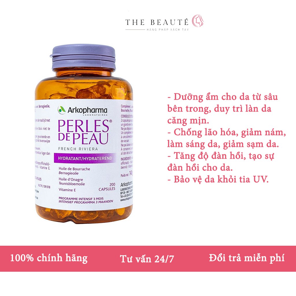 [Số 1 tại Pháp] Viên Uống Đẹp Da Arkopharma Perles De Peau 200v