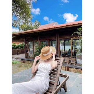 Fiona dress_ Đầm lụa trắng 2 dây xẻ tà (S,M)