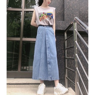 Bộ Áo Sát Nách In Hoạt Hình + Chân Váy Denim Lưng Cao Thời Trang Mùa Thu Cho Bé Gái