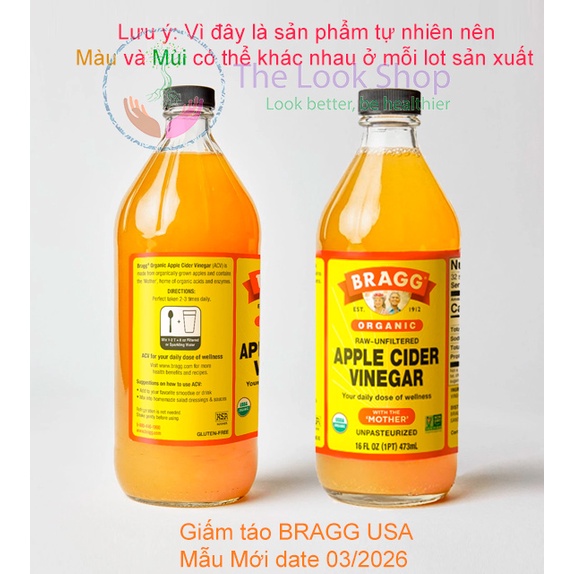 Bragg USA- Giấm táo hữu cơ Bragg Apple Cider Vinegar- Nhập khẩu chính ngạch từ Mỹ