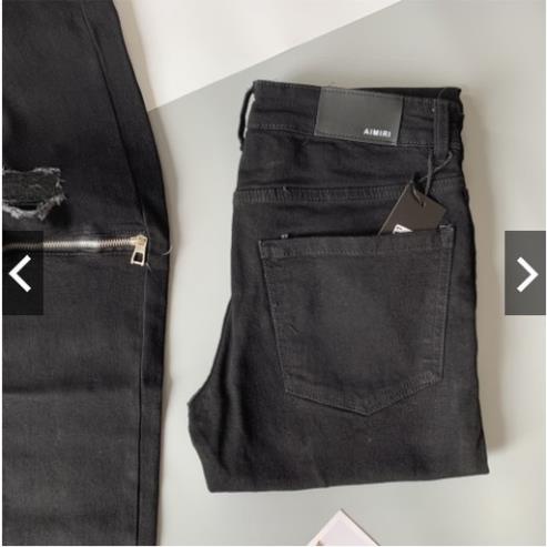 Quần Jean Phối Khoá Kéo Gối Dáng Slim Fit, Jean nam đen trơn.