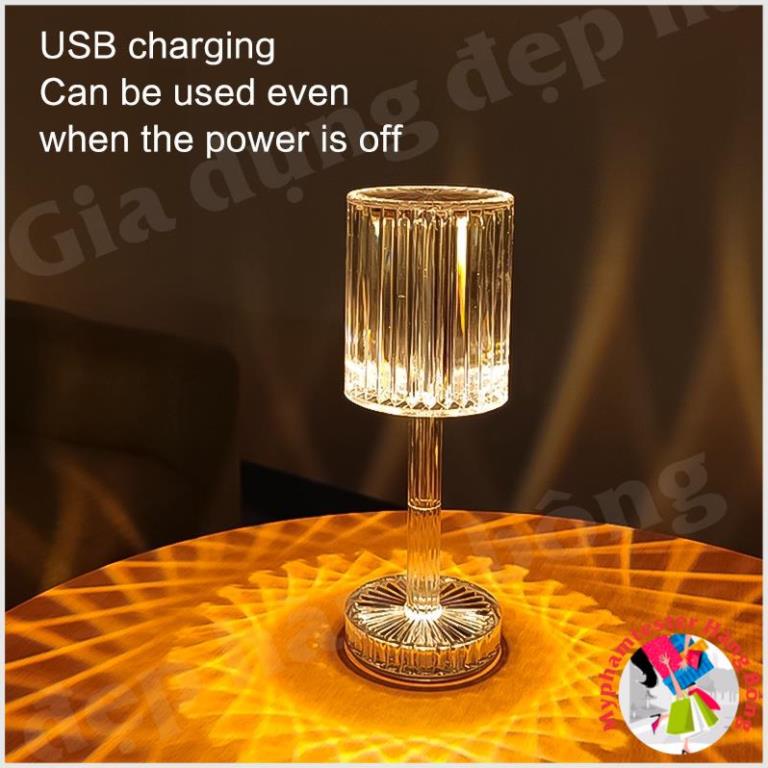 Đèn bàn kim cương RGB Đèn ngủ phòng ngủ Đèn pha lê trang trí Đèn ngủ Đèn bàn sạc USB Đèn bàn 16 màu