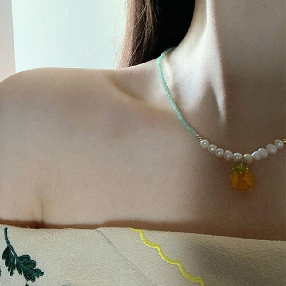 Vòng Cổ Chuỗi Hạt Mặt Hoa Tulip Sáng Tạo Cho Nữ