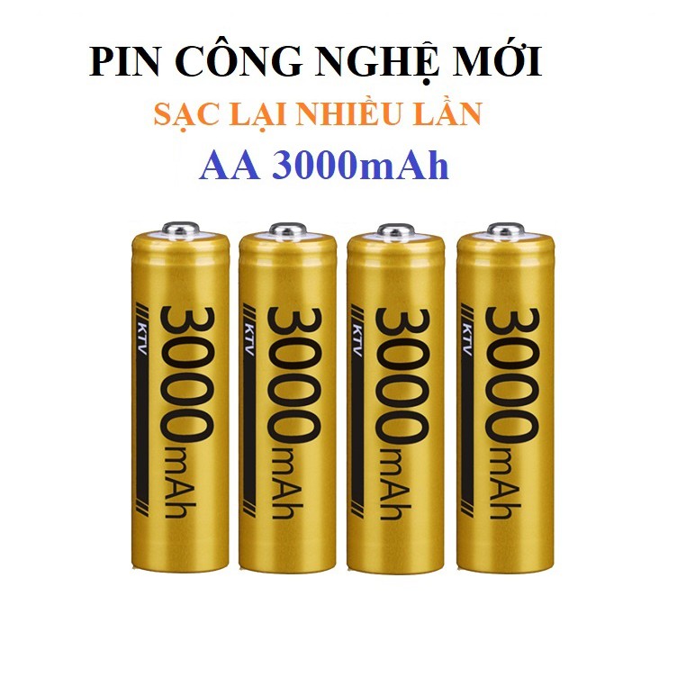 Bộ Pin sạc lại Doublepow AA 3000mAh - pin dung lượng thực (màu vàng) - pin chuyên dụng Micro Karaoke