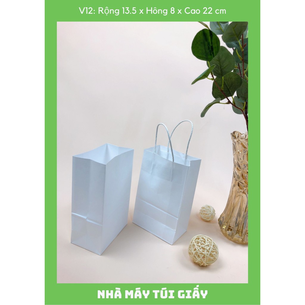 500 CHIẾC TÚI GIẤY KRAFT SIZE 12: 13.5x8x22 MÀU TRẮNG CÓ QUAI ( ẢNH THẬT)