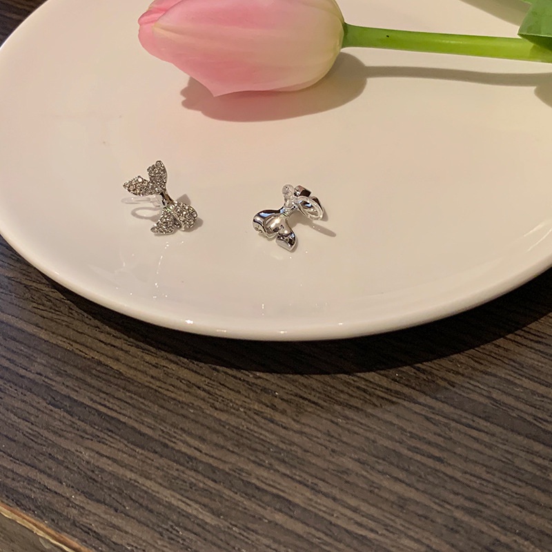 Bông tai MANYUE hình nơ đính kim cương nhân tạo sang trọng phong cách Hàn Quốc cho nữ