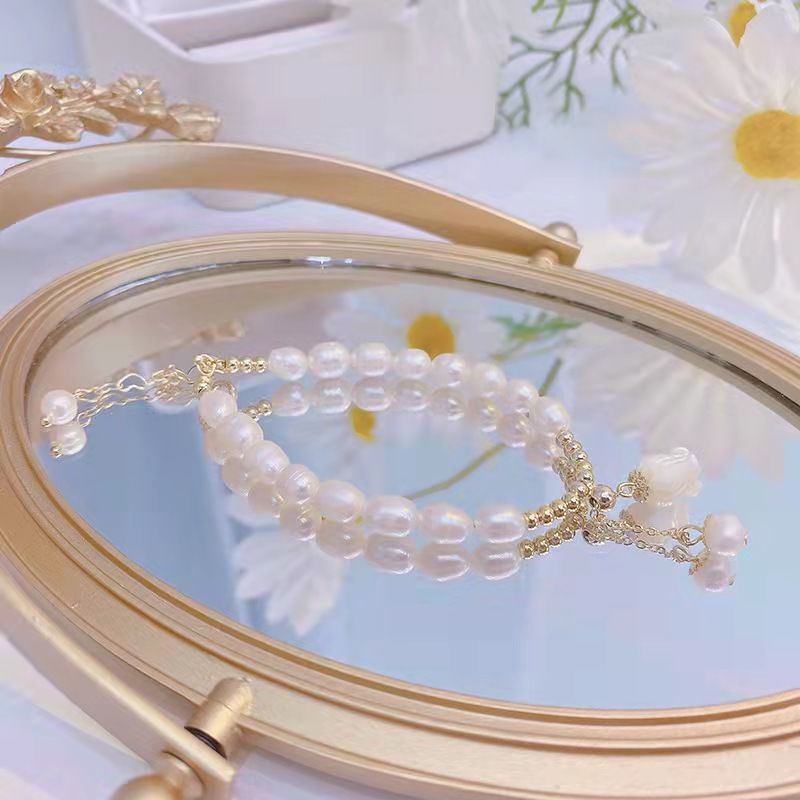 Bộ Vòng Cổ / Vòng Tay / Dây Chuyền Ngọc Trai Tự Nhiên Hoa Lily Cao Cấp Phong Cách Ba