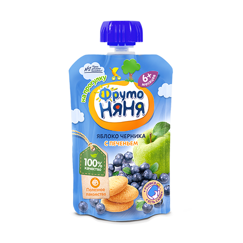 Trái cây nghiền vị táo, việt quất và bánh quy Fruto Nyanya 90g