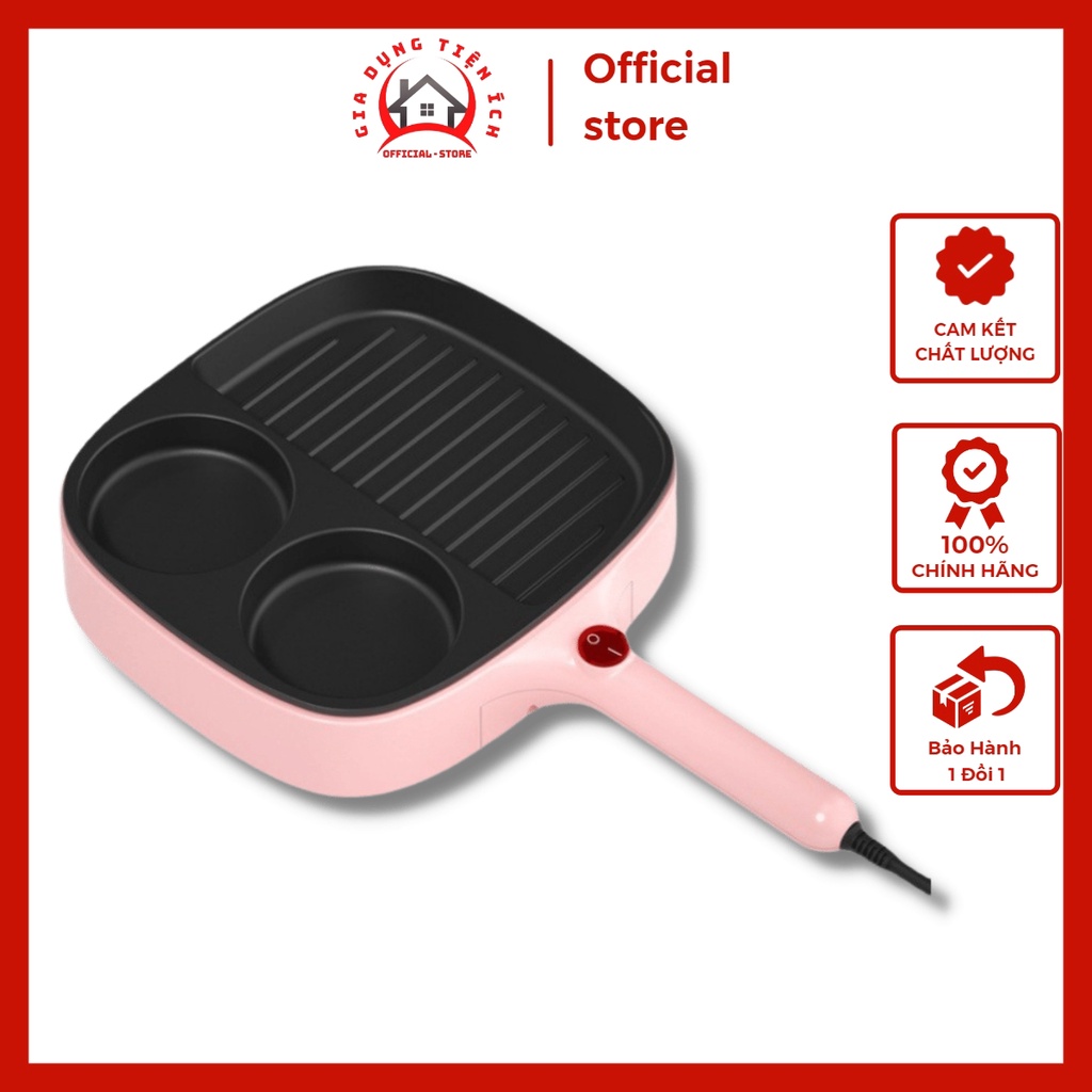Chảo Điện đa năng chống dính, 3 Ngăn Cắm Điện Cao Cấp. Chiên trứng, Nướng bánh, Xào nấu thức ăn đa năng SP0517