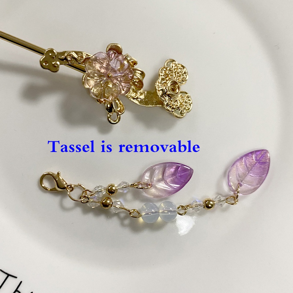 Trâm cài tóc hình hoa lá bằng hợp kim phối tua rua phong cách retro cho nữ