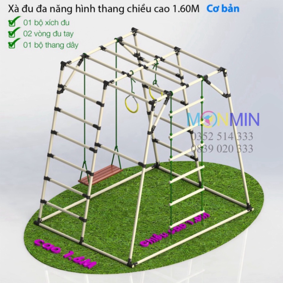 Xà đu đa năng Satech, khung vận động cho bé, hình hộp thang cân, bộ cao 1.6m