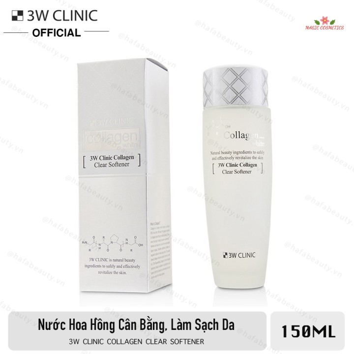 [Mã giảm giá] Nước hoa hồng dưỡng trắng, tái tạo da 3W Clinic Collagen White Clear Softener 150ml