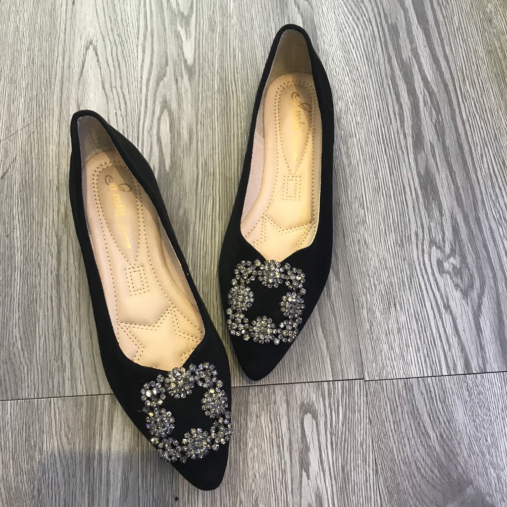 [Video thật] Giày bệt nơ đá da lộn mũi nhọn siêu êm form chuẩn | BigBuy360 - bigbuy360.vn