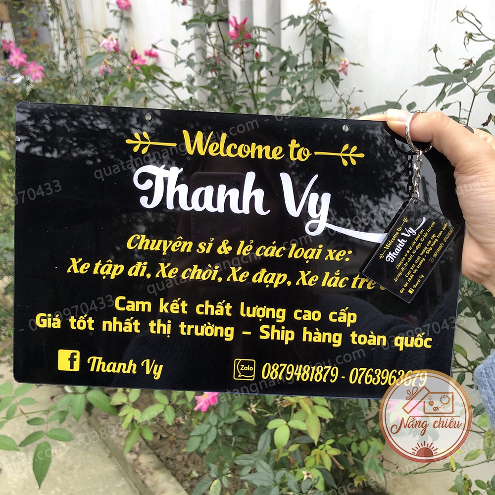 Combo bảng hiệu bán hàng và móc khóa mica giá siêu tiết kiệm - Thiết kế thông tin theo yêu cầu