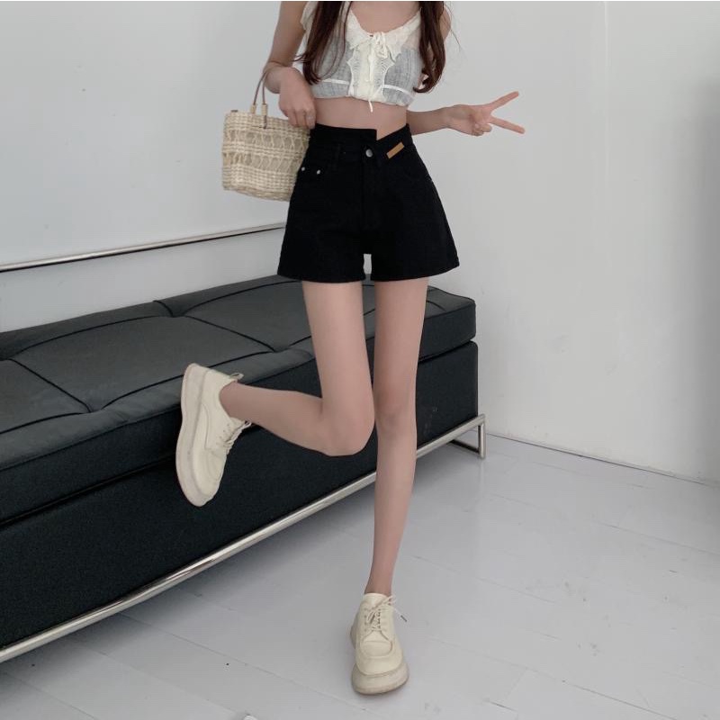 Quần Short Denim Lưng Cao Ống Rộng Phong Cách Hàn Quốc Thời Trang Cho Nữ