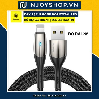 ⋐ Njoy ⋑ [BH 6 THÁNG] DÂY SẠC NHANH IPHONE TỰ NGẮT CÓ ĐÈN LED 2.4A CHÍNH HÃNG BASEUS HORIZONTAL CABLE DATA 2M ĐEN