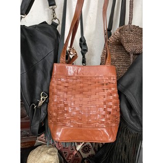 Túi du lịch da đan bằng da thật 100% size 28x27