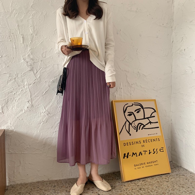 Xiaozhainv Chân váy midi dáng chữ A vải voan lưng cao cho nữ | BigBuy360 - bigbuy360.vn