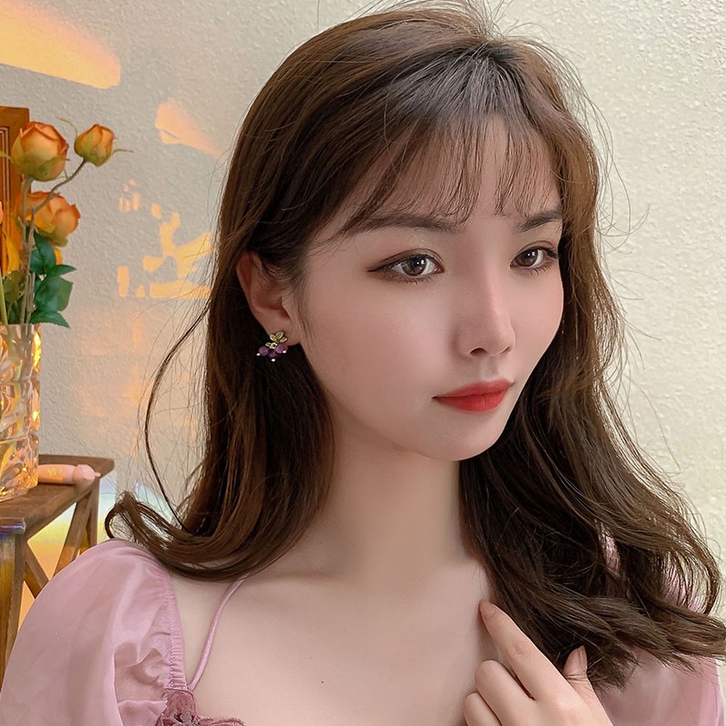 Khuyên Tai Đính Đá Tím Thời Trang Hàn Quốc Đơn Giản