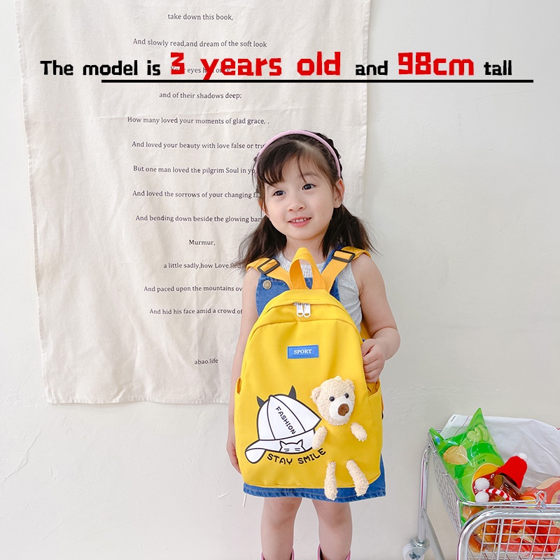 Ba Lô Đi Học Bằng Nylon Nhẹ In Họa Tiết Gấu Hoạt Hình Dễ Thương Thời Trang Cho Bé Mẫu Giáo Từ 3-10 Tuổi