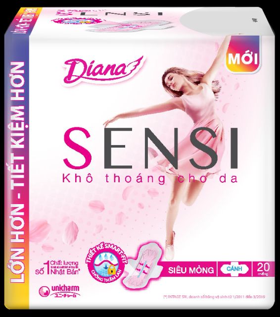 (tặng kèm 6 miếng hàng ngày)Băng vệ sinh Diana sensi ban ngày&lt;br&gt;Có cánh&lt;br&gt;Kích thước23cm