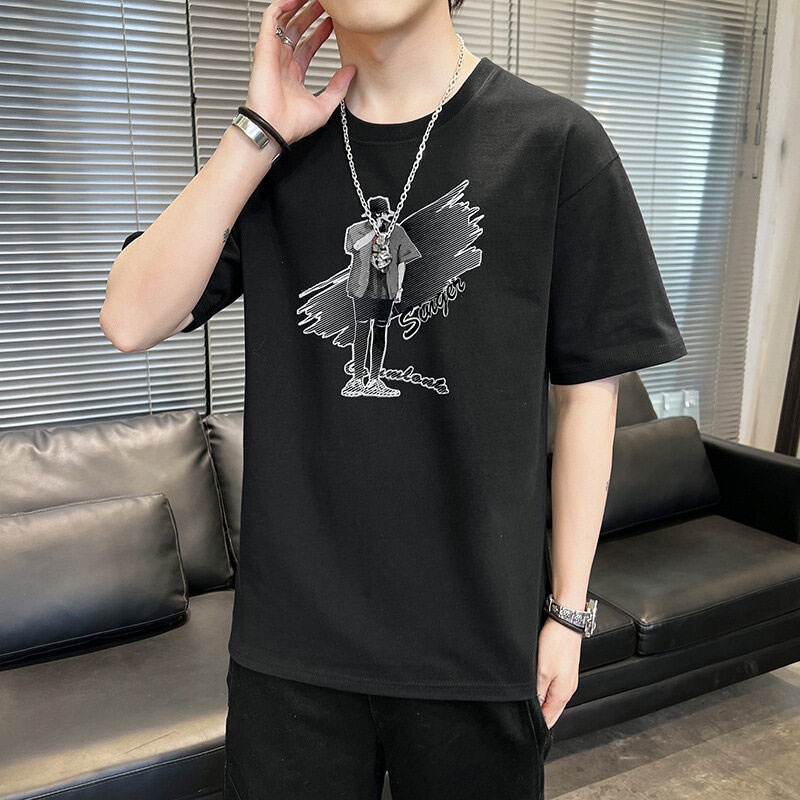 Áo Thun Tay Ngắn Dáng Rộng Chất Liệu Cotton Mỏng Phong Cách Hàn Quốc Thời Trang Mùa Hè Cho Nam