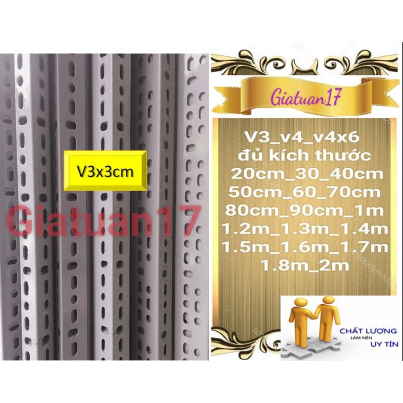 ( dài 75cm) thanh v lỗ 3x3cm DÀY 1.5MM ĐỦ ( BAO KẸP THƯỚC)  sơn tĩnh điện