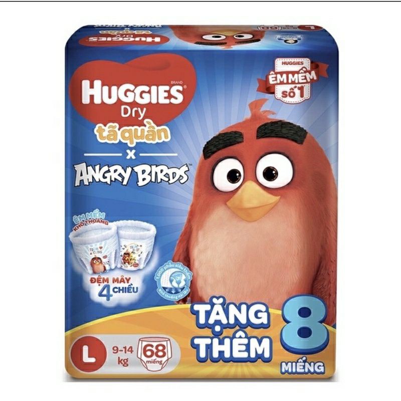 Tã quần Huggies Angry Birds M74+8/L68+8/XL62+8/XXL56+8