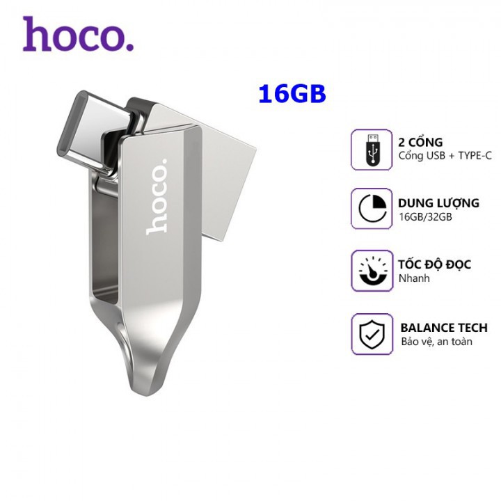 USB Hoco UD8 16GB Tốc Độ Cao 2 Đầu USB + Type C