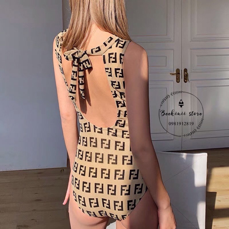 Bikini Fen di - Đồ Bơi 1 Mảnh Họa Tiết F en di - Monokini Khoét Lưng