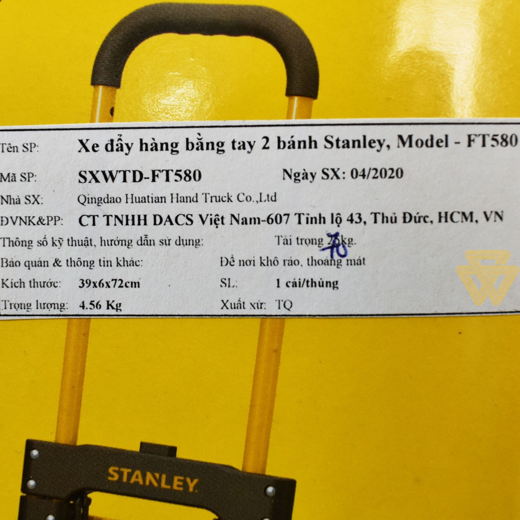 Xe Đẩy Hàng 2 Bánh Gấp Gọn Stanley SXWTD-FT580 (Tải trọng 70kg)