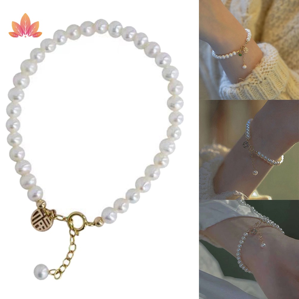 Vòng Tay May Mắn Đính Hạt Ngọc Trai Phong Cách Trung Hoa Cổ Điển JP5