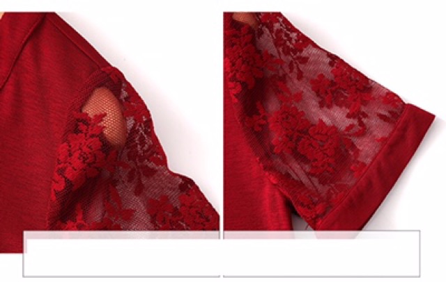 Đầm thun suông màu đỏ đô tay ren size lớn cho người ngoại cỡ 70-90kg