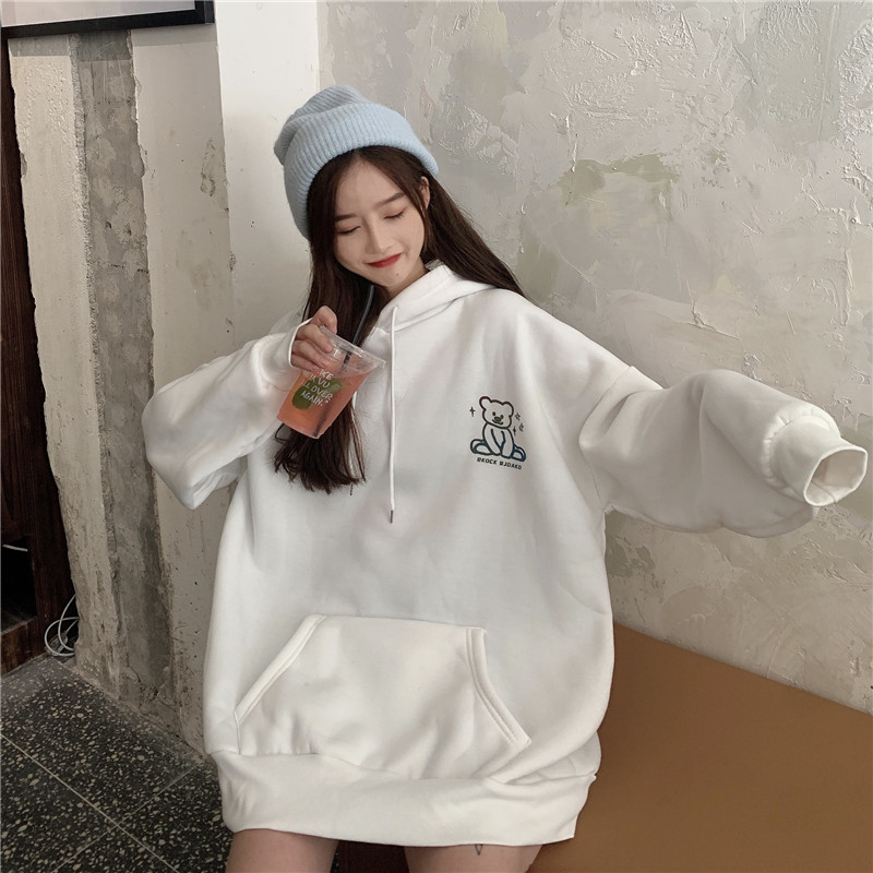 [Áo hoodie nữ form rộng] Áo hoodie nữ unisex dài GẤU SÁNG đen, trắng chất nỉ dẹp | BigBuy360 - bigbuy360.vn
