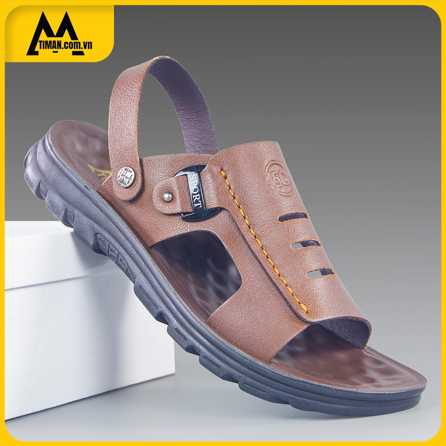 Sandal nam kiểu giày quai hậu mang đi học chất liệu da bảo hành 1 năm DK67 TIMAN