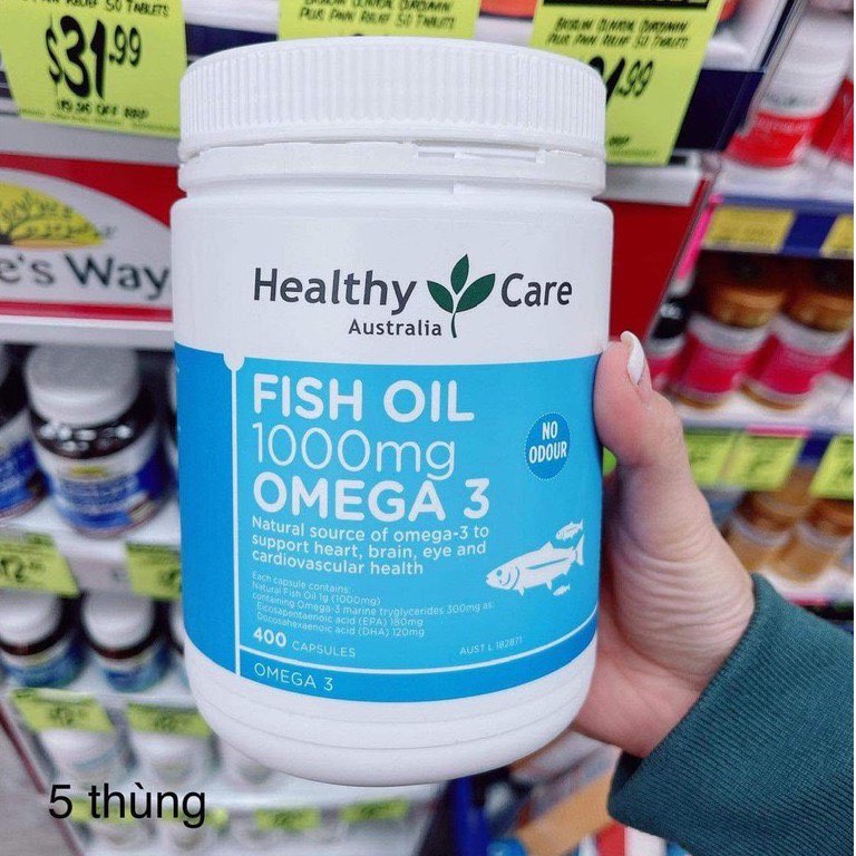 [2024]Viên Dầu cá Fish Oil Healthy Care Omega-3 1000mg hộp 400v - Hàng Úc