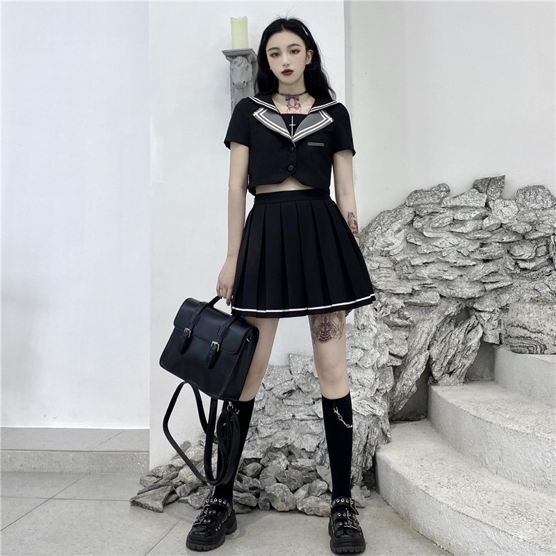 Set Áo Thủy Thủ + Chân Váy Xếp Ly Phong Cách Nhật Bản