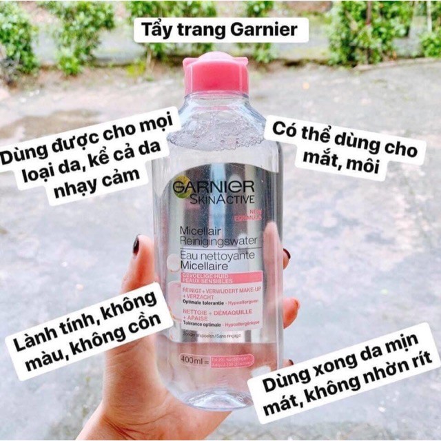 Nước Tẩy Trang Garnier Skin Active Micellar Cleansing Water 400ml [New Formula] [Màu Hồng Nhạt & Hồng đậm] - Hàng Pháp