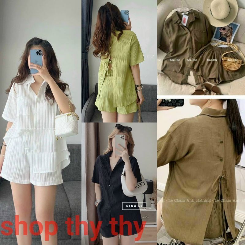Đồ Bộ Đùi nữ mặc nhà đi chơi sang chảnh_SET ĐỒ BỘ ÁO SƠ MI Kiểu ĐŨI GâN + QUẦN ĐÙI DÁNG THỤNG SIÊU CÁ TÍNH