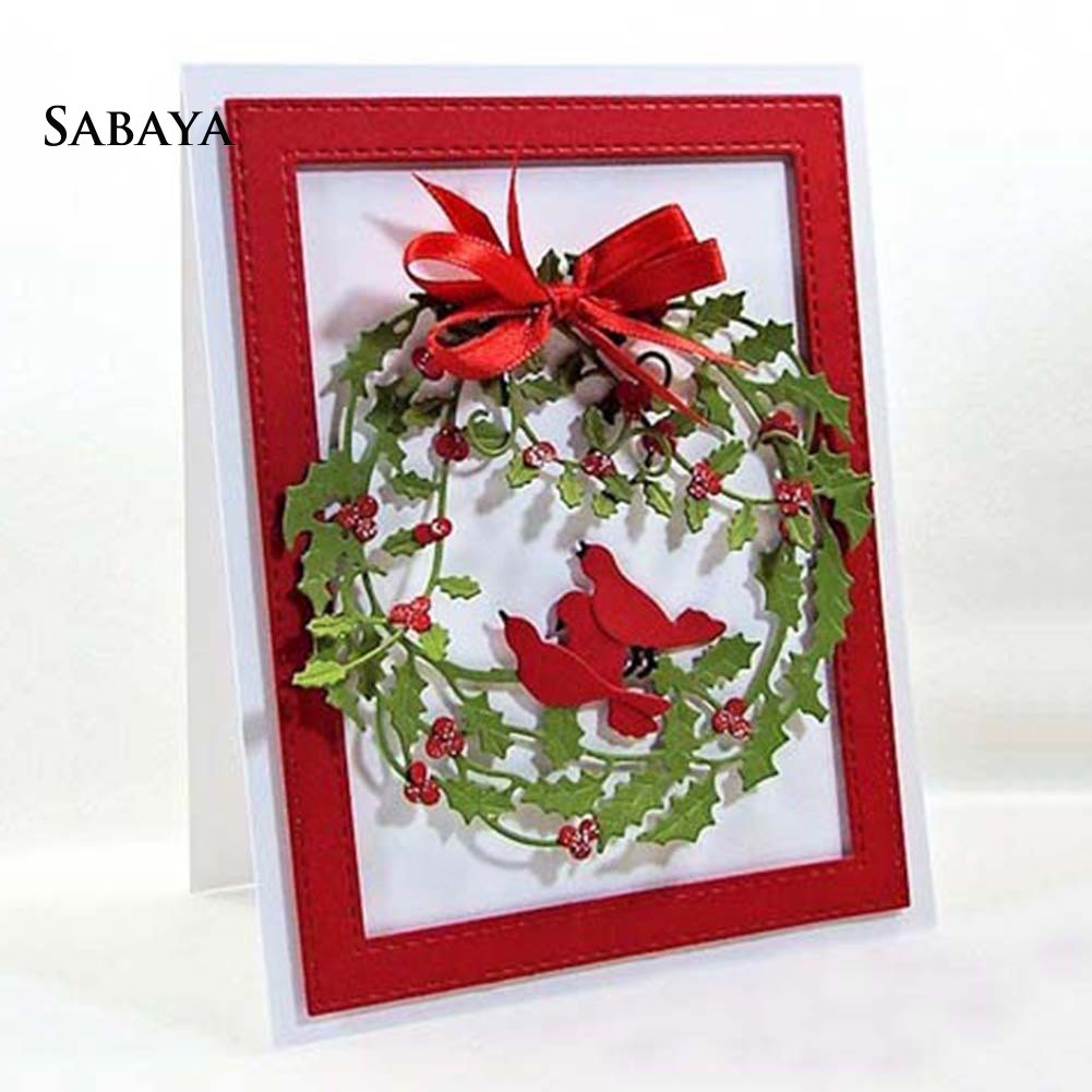 Khuôn cắt giấy làm từ kim loại hình vòng hoa và chú chim trang trí sổ lưu niệm